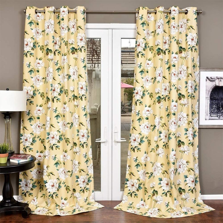 Cotton Curtain Panel Yellow Floral Modern