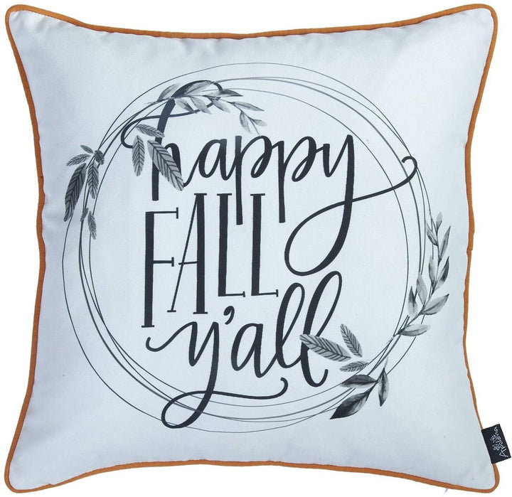 Fall Season Thanksgiving Quote Throw Pillow Covers 18"x18" (Set 4) White Floral Farmhouse Polyester Set 3 More Removable Cover - Diamond Home USA