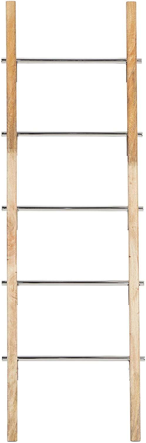 Wooden Ladder Silver Stainless Steel Handles 19" 50" 19
