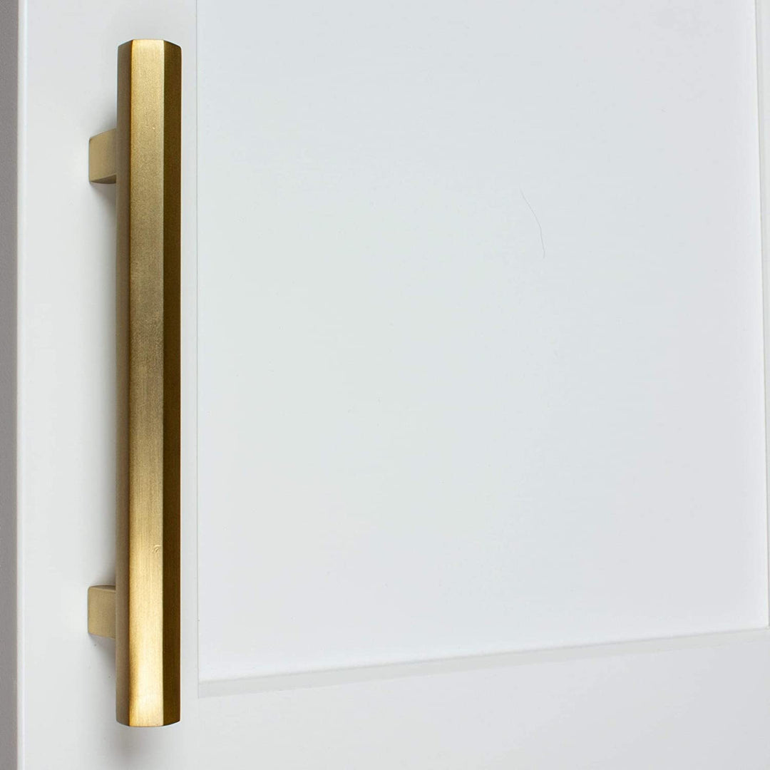 5 inch Center Satin Gold Solid Hexagon Bar Pulls (5 Pack) Modern Contemporary Zinc Finish
