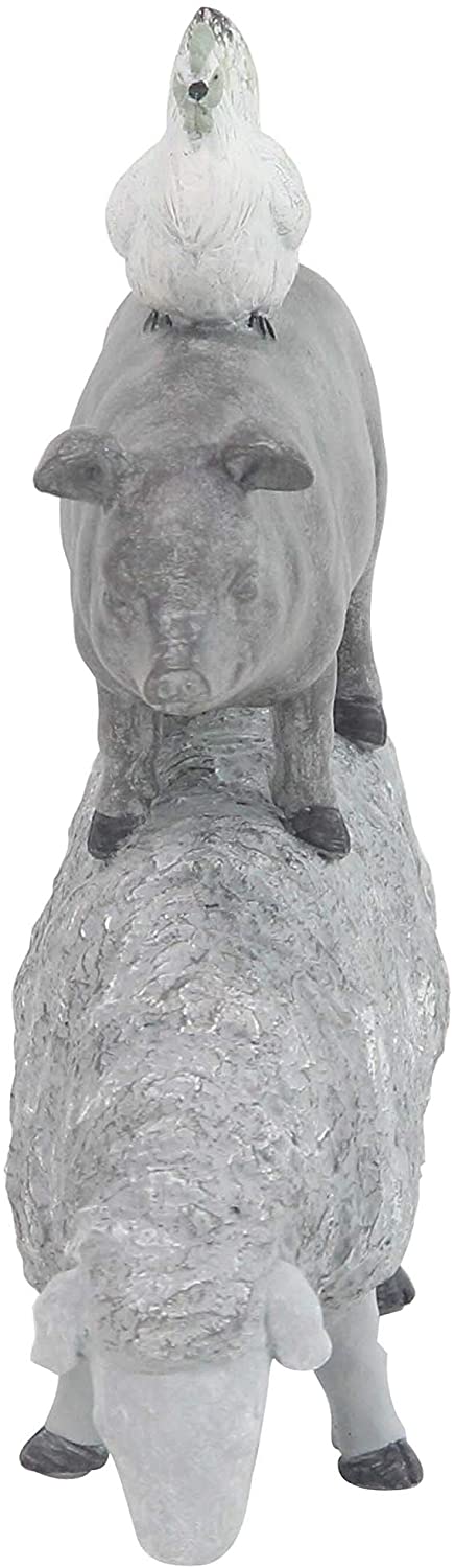 Jartop Rustic Polystone Stacked Sheep Pig Hen Sculpture Grey Animals Resin Brass Finish - Diamond Home USA