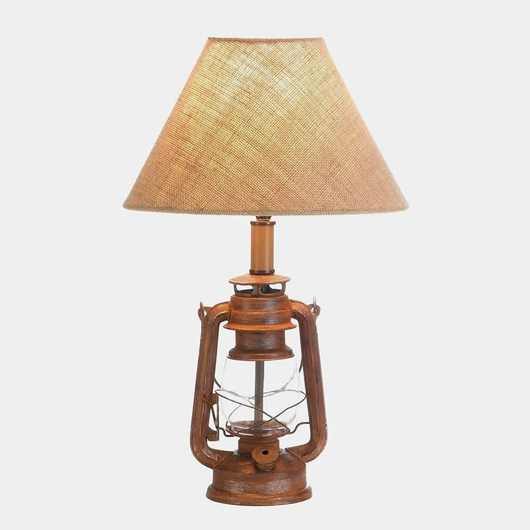 MISC Old Fashioned Table Lamp Burlap Shade Brown Clear Tan Shabby Chic Vintage