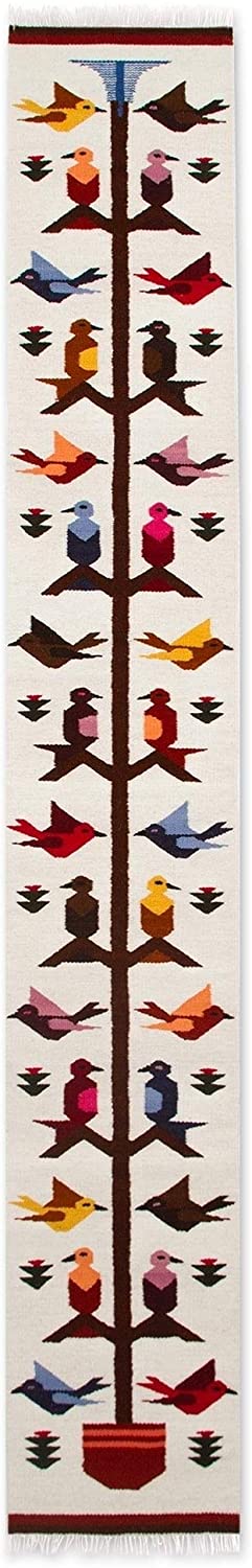 Contemporary Handwoven Wool Cotton Self Fringe Multicolor Abstract Bird Theme Table Ru Color Animal Traditional Rectangle Handmade - Diamond Home USA