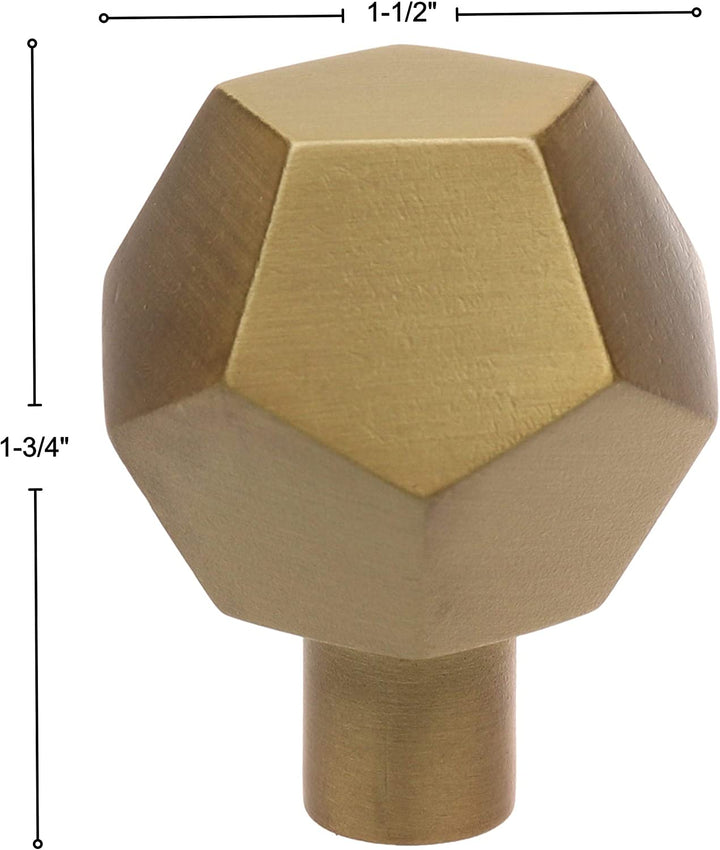 10 Pack 1 1/2 Inch Solid Faceted Cabinet Knob Satin Gold Modern Contemporary Zinc Finish - Diamond Home USA
