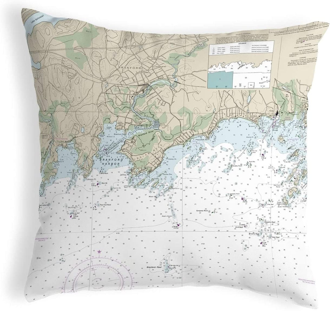 Indian Neck Ct Nautical Map Noncorded Pillow 12x12 Color