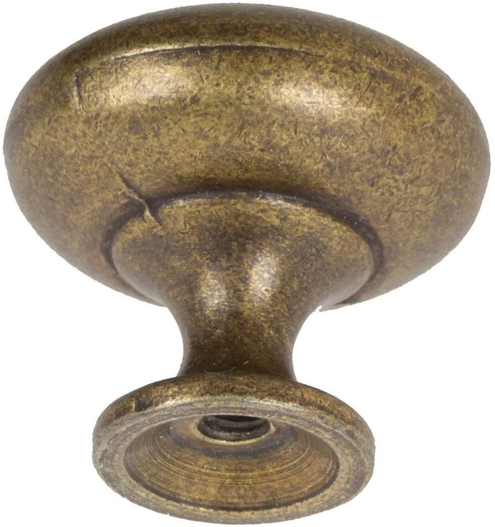 5 Pack 1 1/8 Antique Round Solid Cabinet Knobs Traditional Zinc Brass Finish - Diamond Home USA