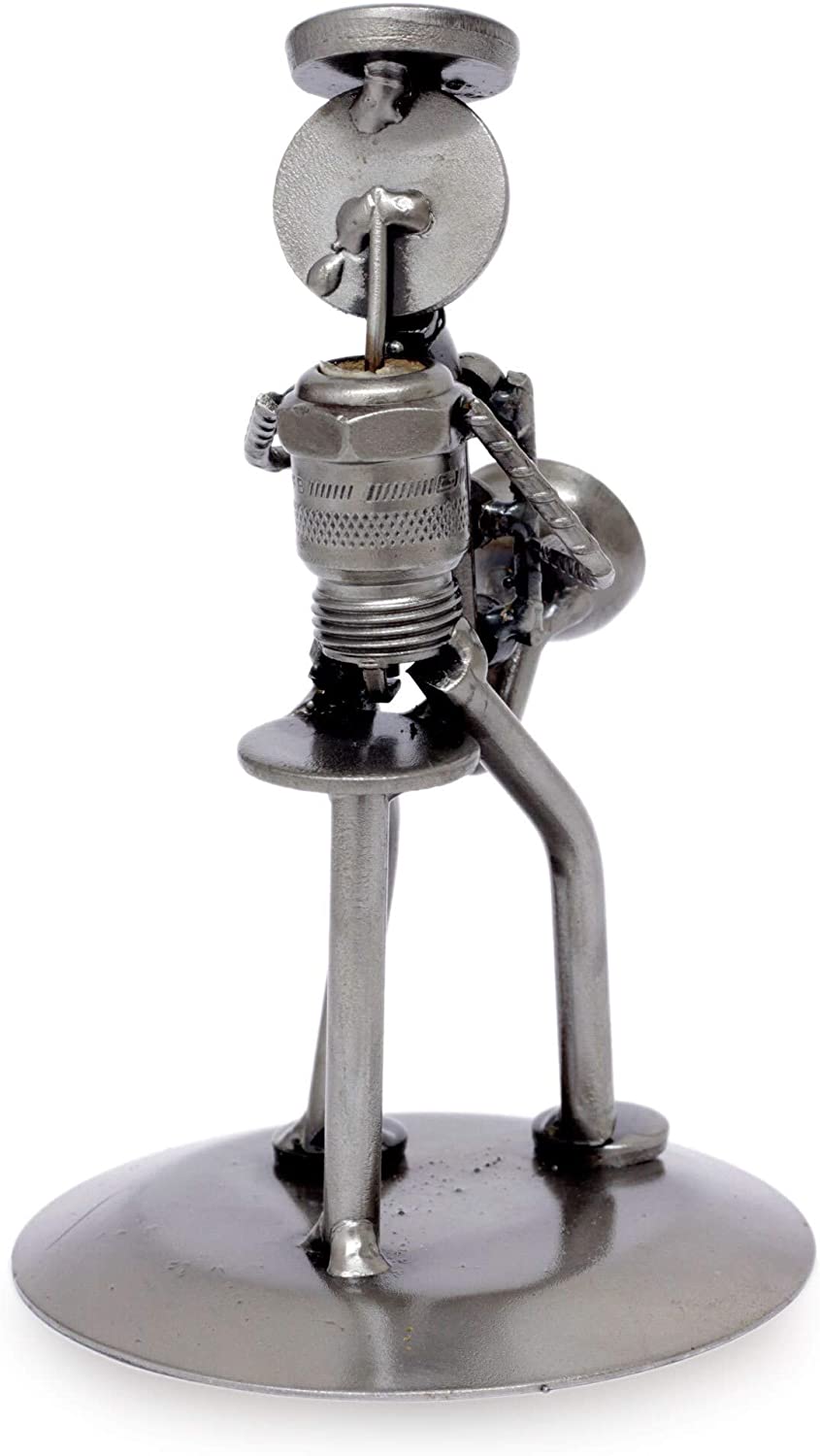 Handmade Auto Part 'Rustic Saxophonist' Sculpture (Mexico) Silver Metal - Diamond Home USA