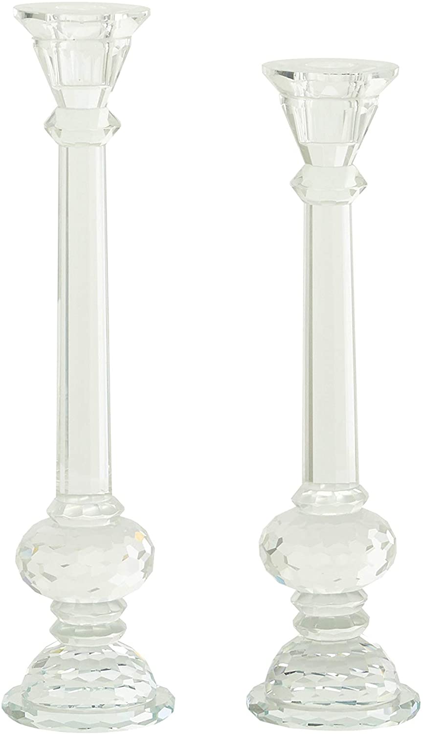 Round Glass Stick Candle Holders Set 2 13" 14" 3 X 14 Clear - Diamond Home USA