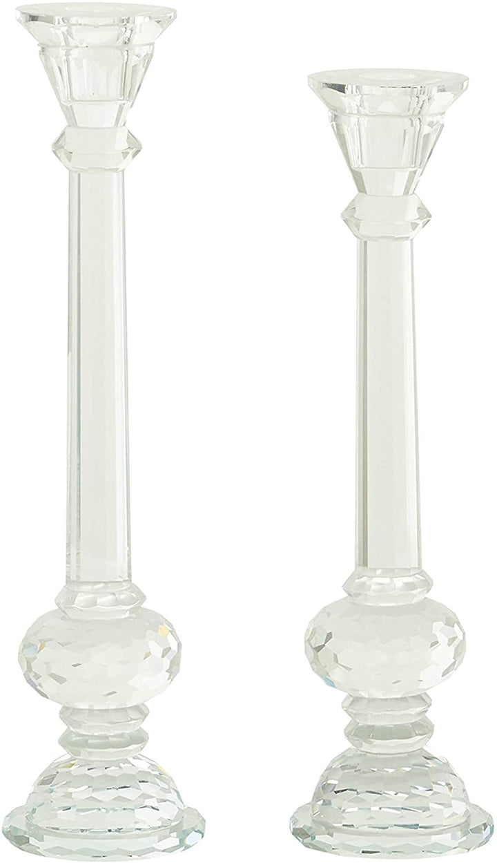 Round Glass Stick Candle Holders Set 2 13" 14" 3 X 14 Clear - Diamond Home USA