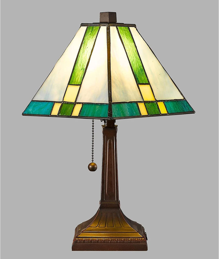 Tiffany Table Lamp Banker Mission 14 5Ã¢Ã¢â€šÂ¬Â³ Tall Stained Glass Green Yellow Blue Antique Light Am354tl08 Brown