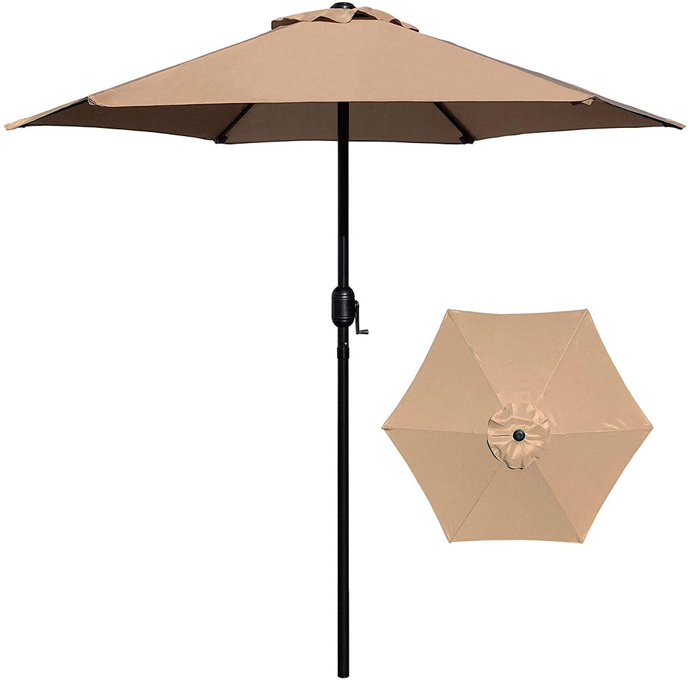 7 5 Ft Patio Umbrella Yard Desk Metal Frame(Tank) Black Tan Nature Market Modern Contemporary Octagonal Metal Polyester Uv Resistant Water - Diamond Home USA