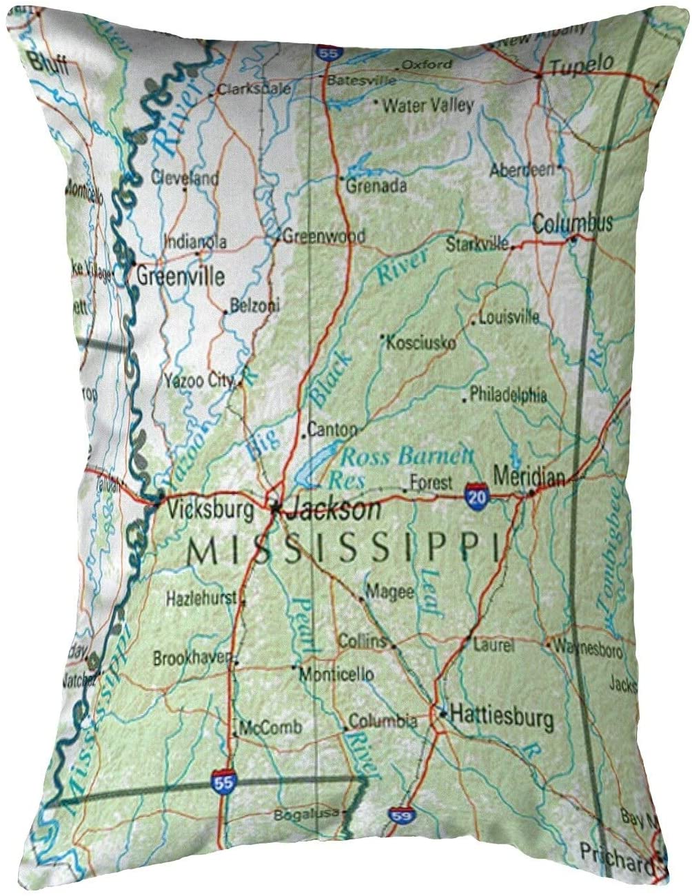 Mississippi Ms Nautical Map Noncorded Pillow 11x14 Color