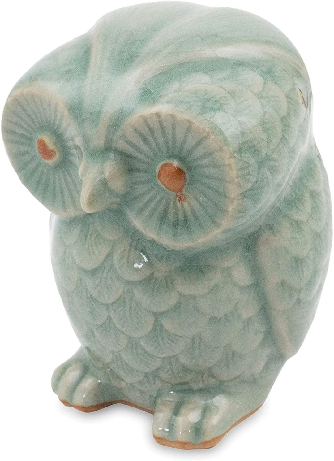Handcrafted Celadon Ceramic 'Little Blue Owl' Figurine