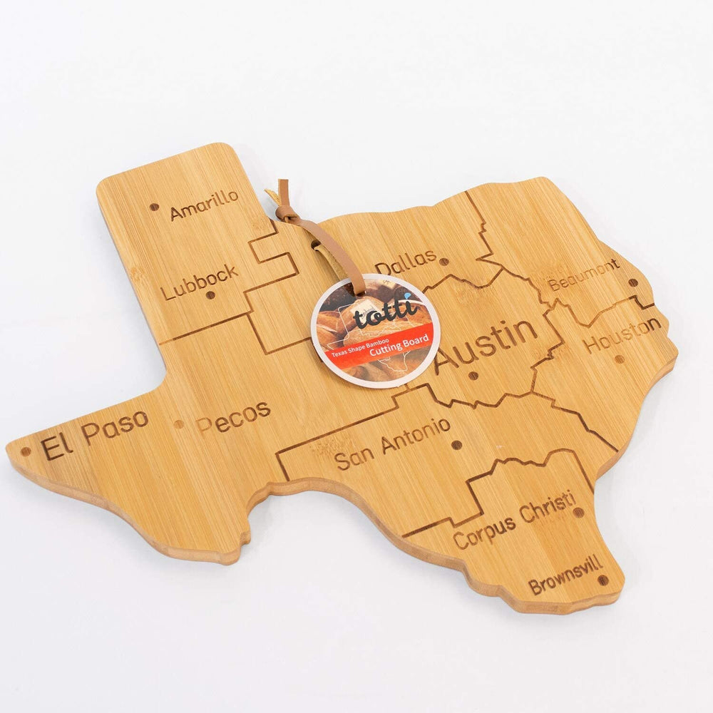 Texas Shaped Bamboo Cutting Board Brown Oval Hand Grips - Diamond Home USA