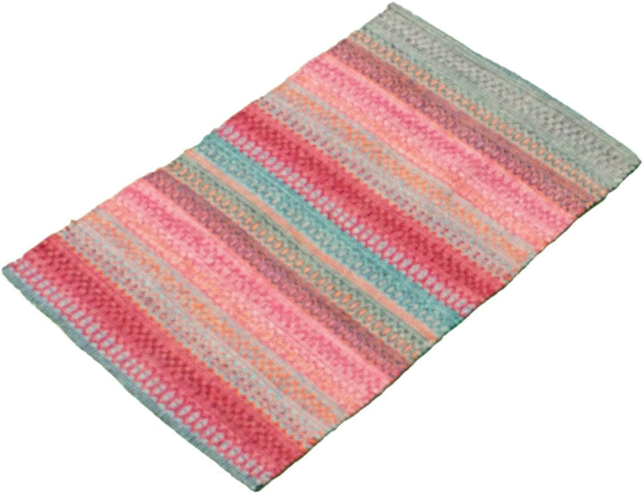Flat Weave Bold Colorful Pink Red Wool 2'0 X 3'0 Stripe Patterned Southwestern Transitional Rectangle Cotton Latex Free Handmade Made Order - Diamond Home USA