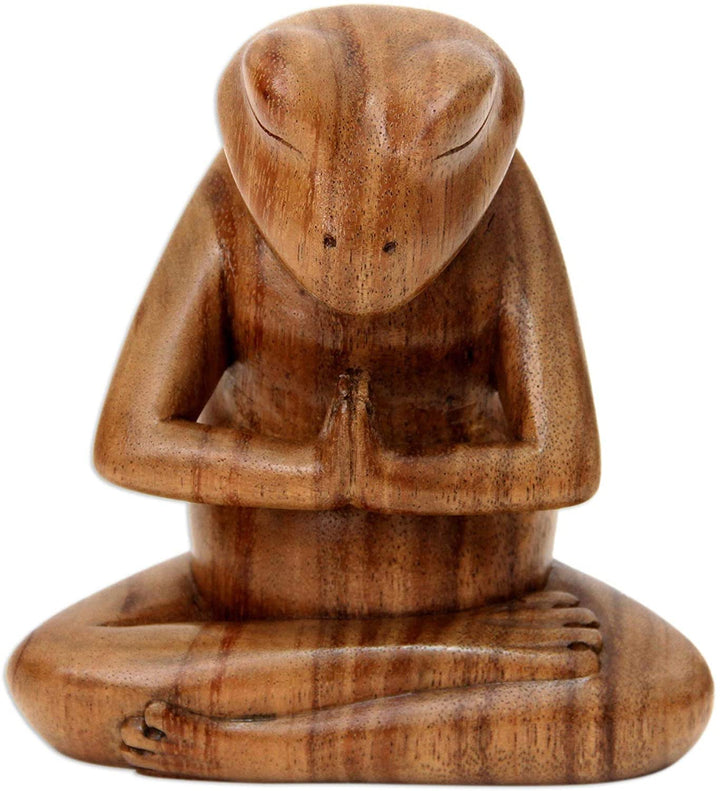 Handmade Wood Sculpture 'Asana Pose Yoga Frog' (Indonesia)