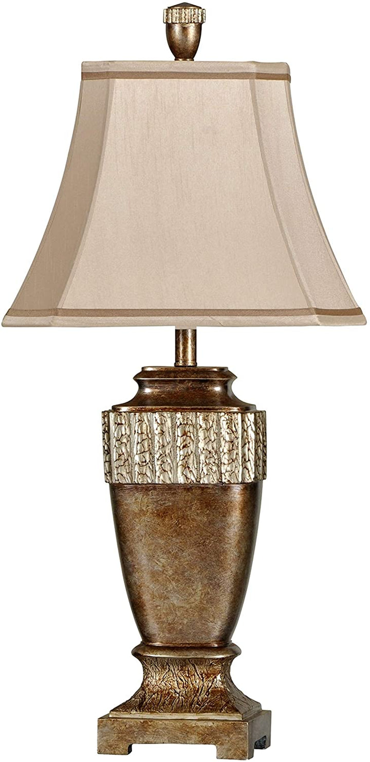Brown Glaze Silver Leaf able Lamp Beige Fabric Shade Grey