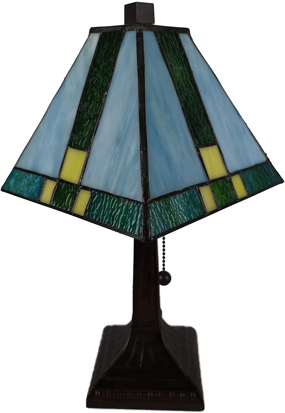 Tiffany Table Lamp Banker Mission 14 5Ã¢Ã¢â€šÂ¬Â³ Tall Stained Glass Green Yellow Blue Antique Light Am354tl08 Brown