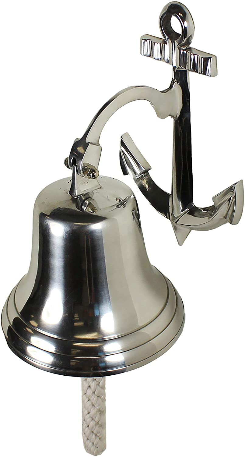 Nautical Solid Ship Bell Anchor Silver Beach Chrome Finish 3dp - Diamond Home USA