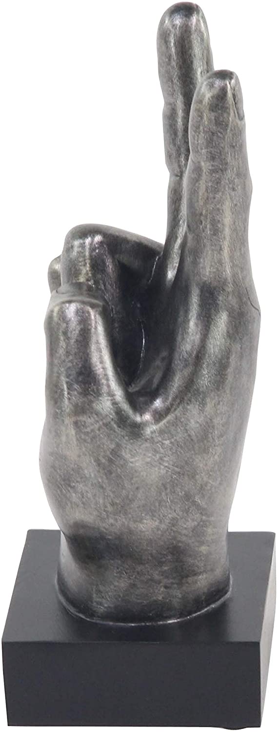 Thumbs Up Peace Okay Hand Sign Sculptures Set 3 by Silver Culture Resin Nickel Finish - Diamond Home USA