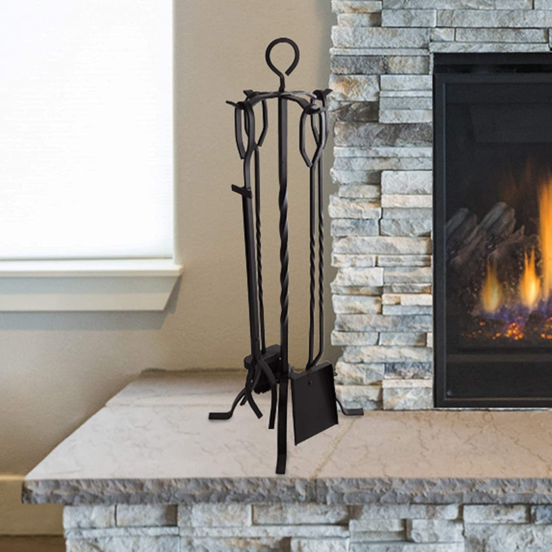 Fireplace Tool Set Stand Black 10" X 32" Wrought