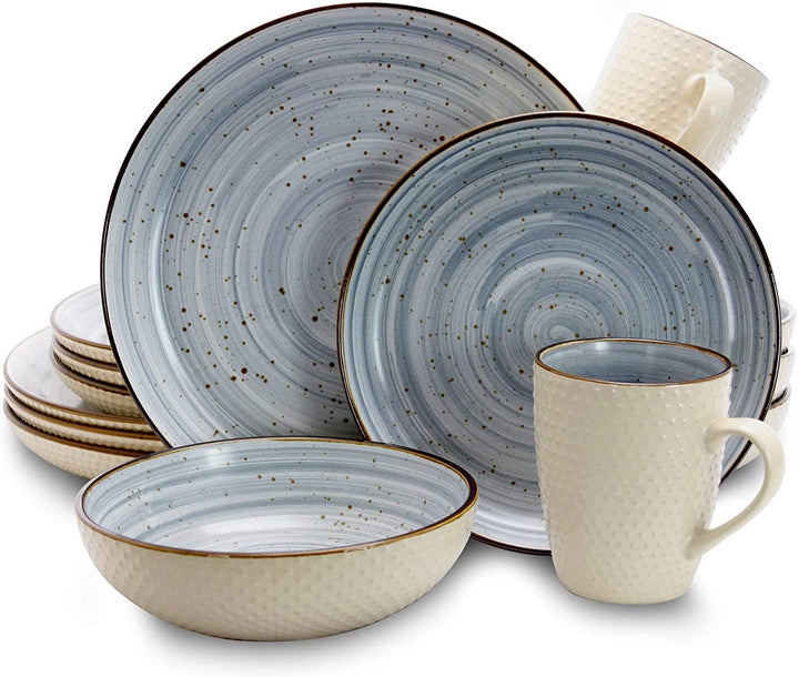 Embossed Dot Two Tone 16 Piece Dinnerware Set Powder Blue
