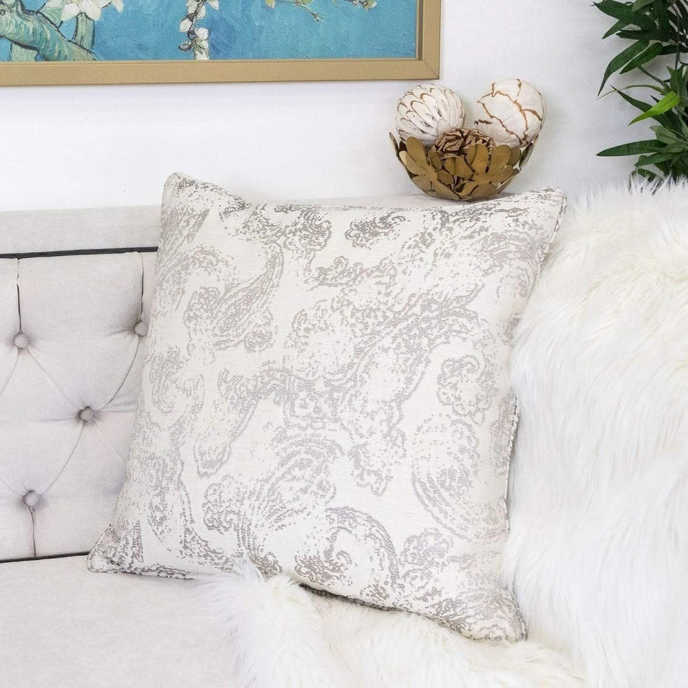 Cozy Paisley Throw Pillow Cover Insert Grey Polyester Single - Diamond Home USA