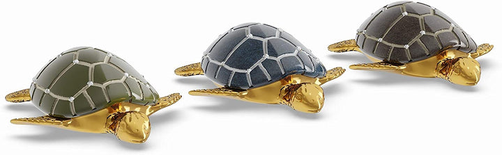 Table Top Polystone Turtle Sculpture Set Brown Green