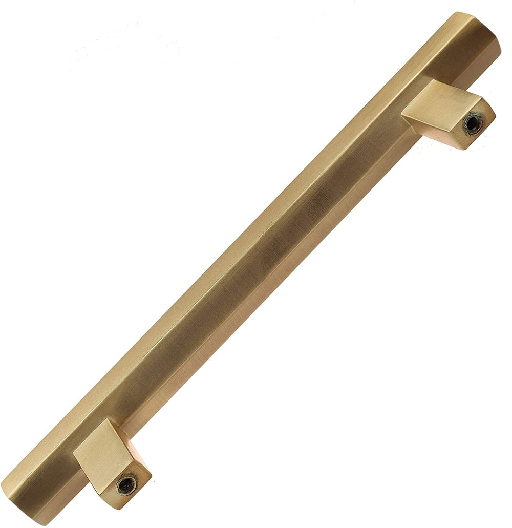 5 inch Center Satin Gold Solid Hexagon Bar Pulls (5 Pack) Modern Contemporary Zinc Finish