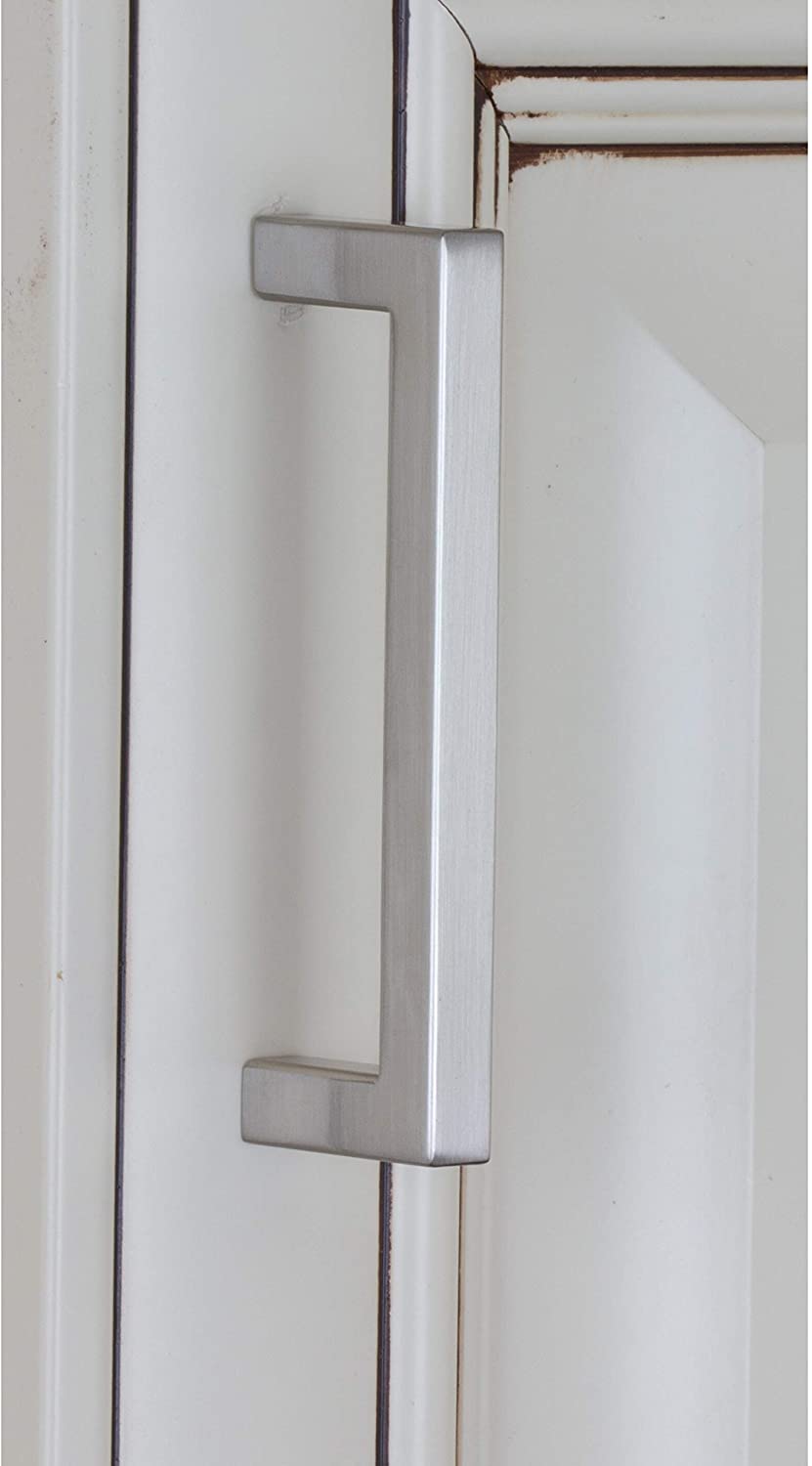 3 75 inch CC Satin Nickel Solid Square Cabinet Bar Pull (Pack 10) Grey Metal Finish - Diamond Home USA