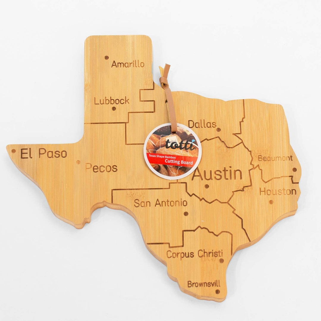 Texas Shaped Bamboo Cutting Board Brown Oval Hand