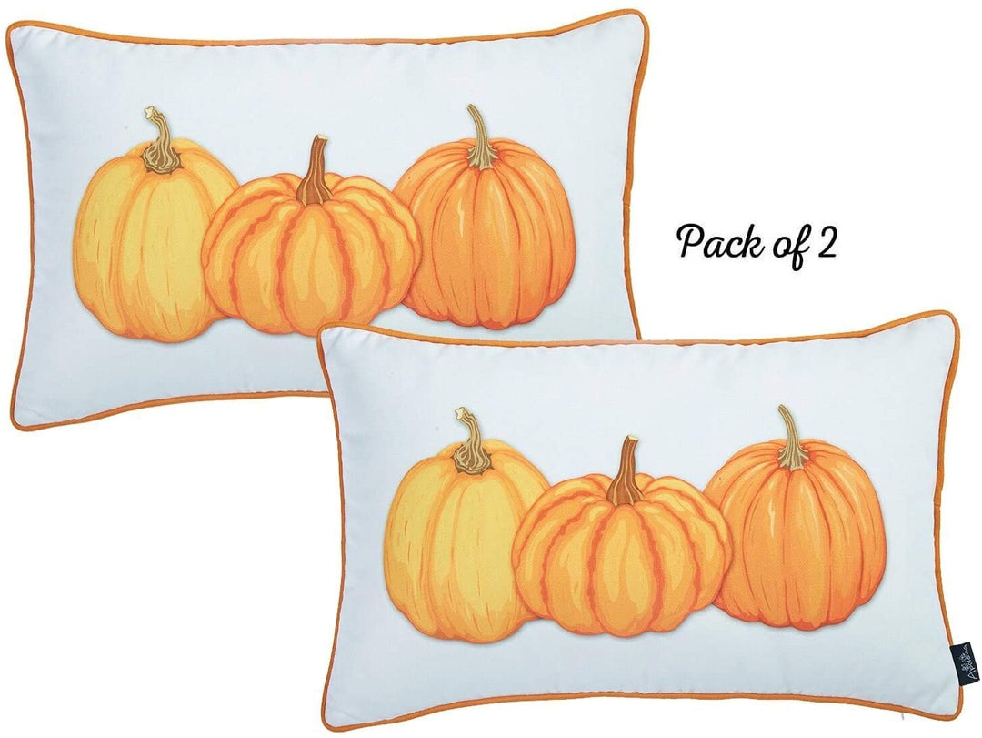Fall Season Thanksgiving Pumpkin Throw Pillow Cover Set (Set 4) White Floral Farmhouse Polyester 3 More Removable - Diamond Home USA