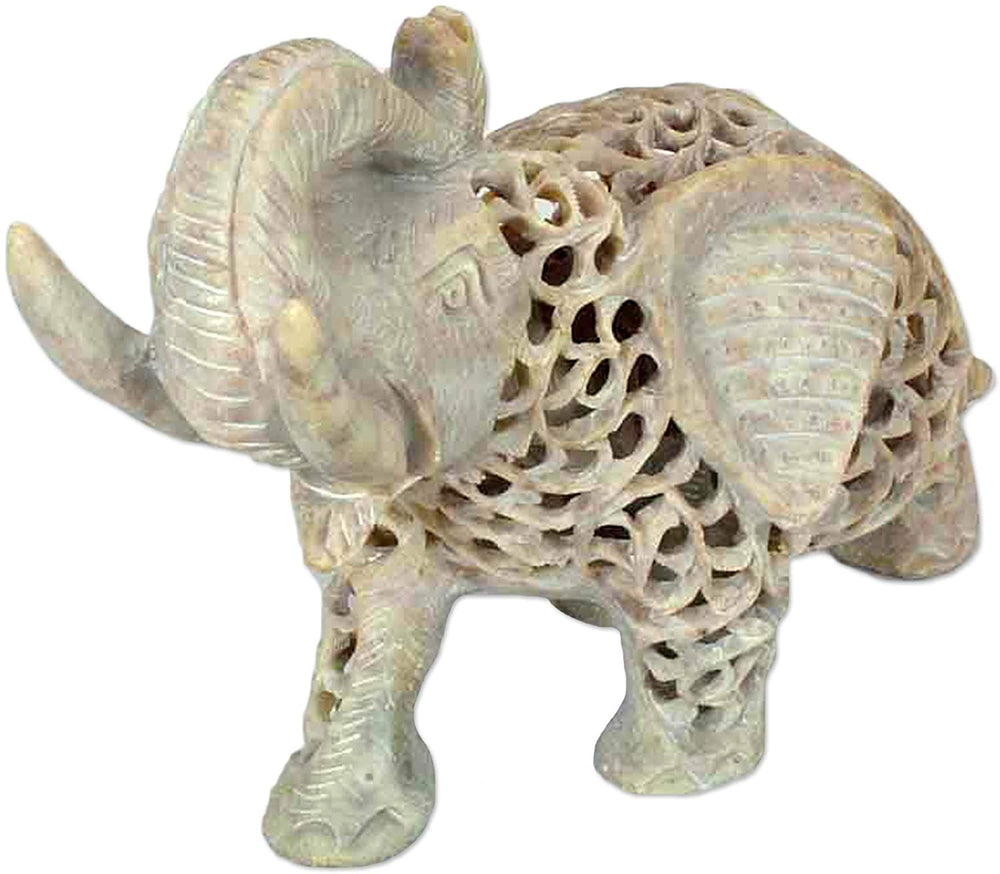 Handmade Soapstone 'Father Elephant' Sculpture (India) Cream - Diamond Home USA