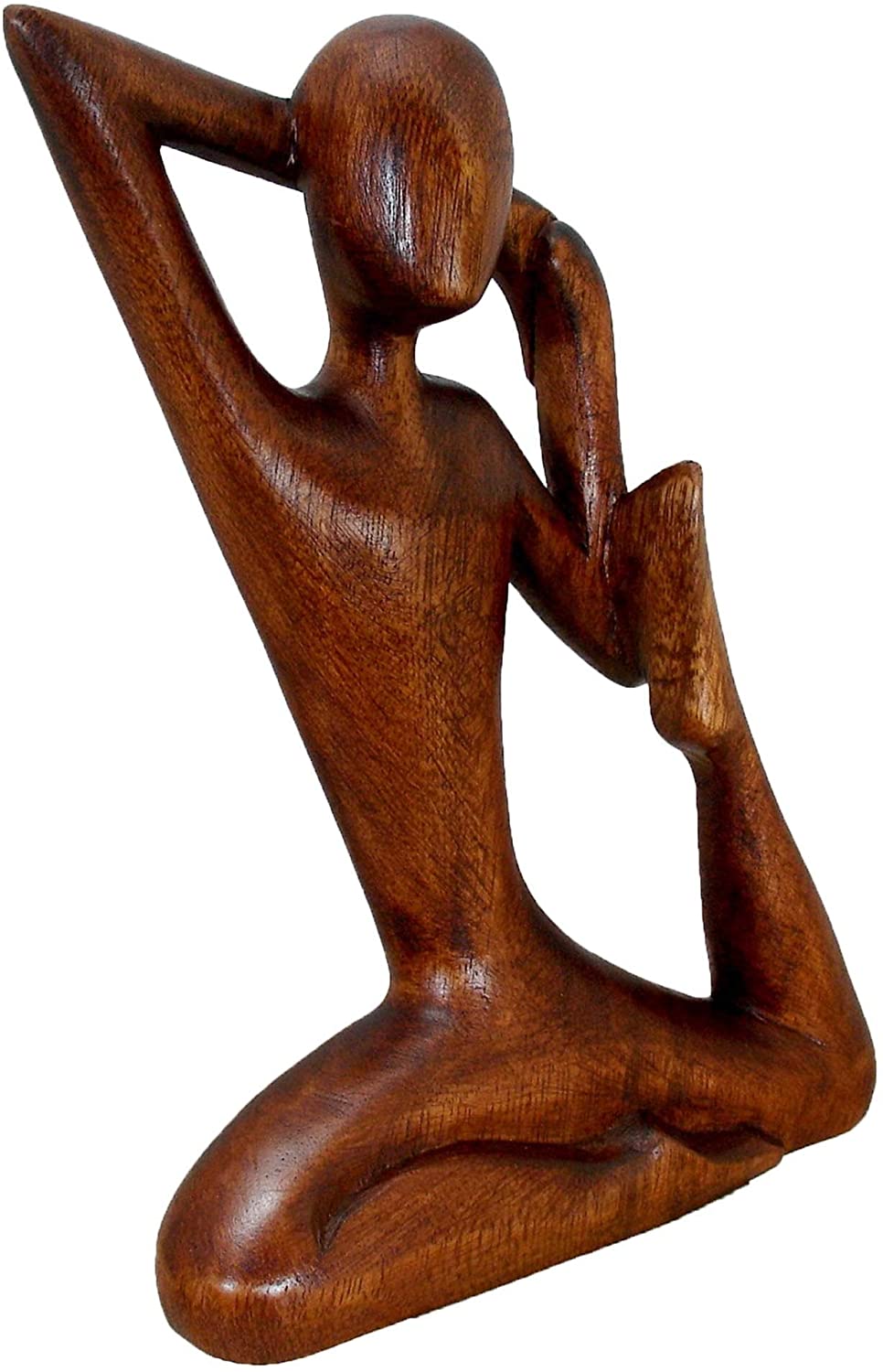 Handcarved Wood Stretching Cow Face Yoga Figurine Brown Handmade - Diamond Home USA
