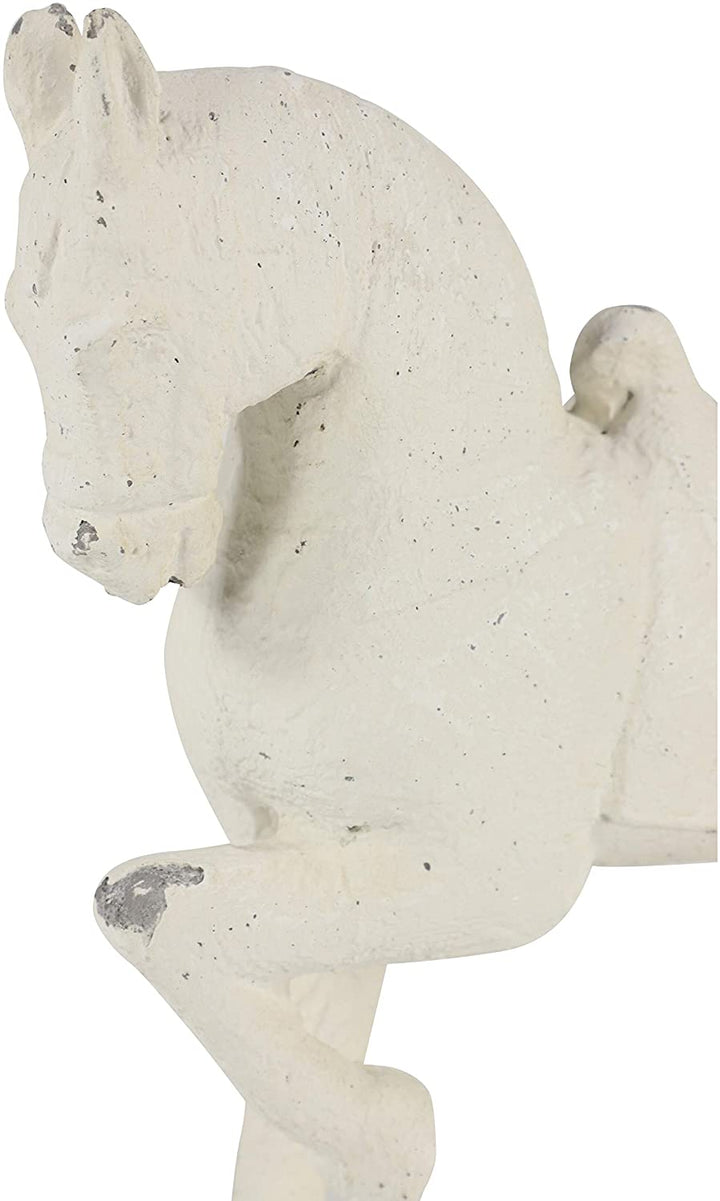 Distressed Horse Sculpture Shelf Decor 13" X 14" White Glass - Diamond Home USA