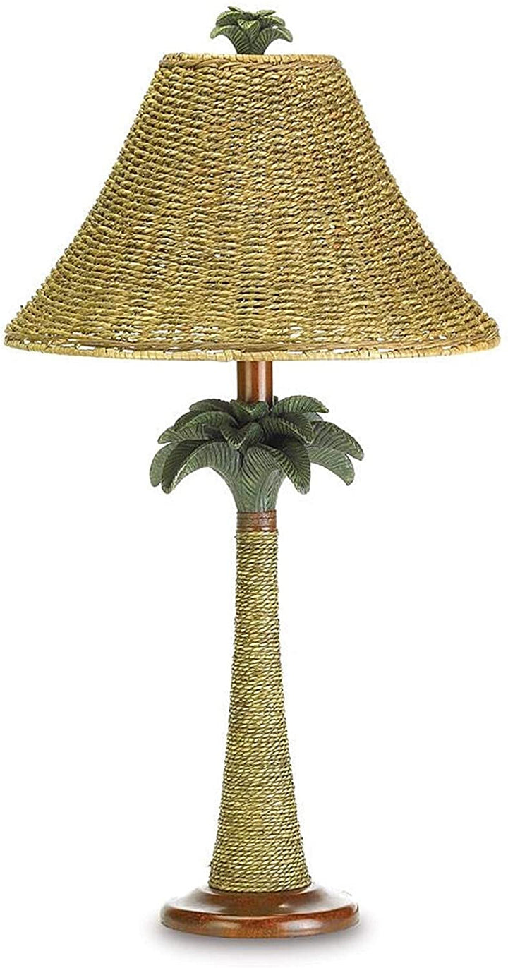 Modern Brown Polyresin Rattan Base Woven Shade Palm Table Lamp Green Traditional Transitional - Diamond Home USA