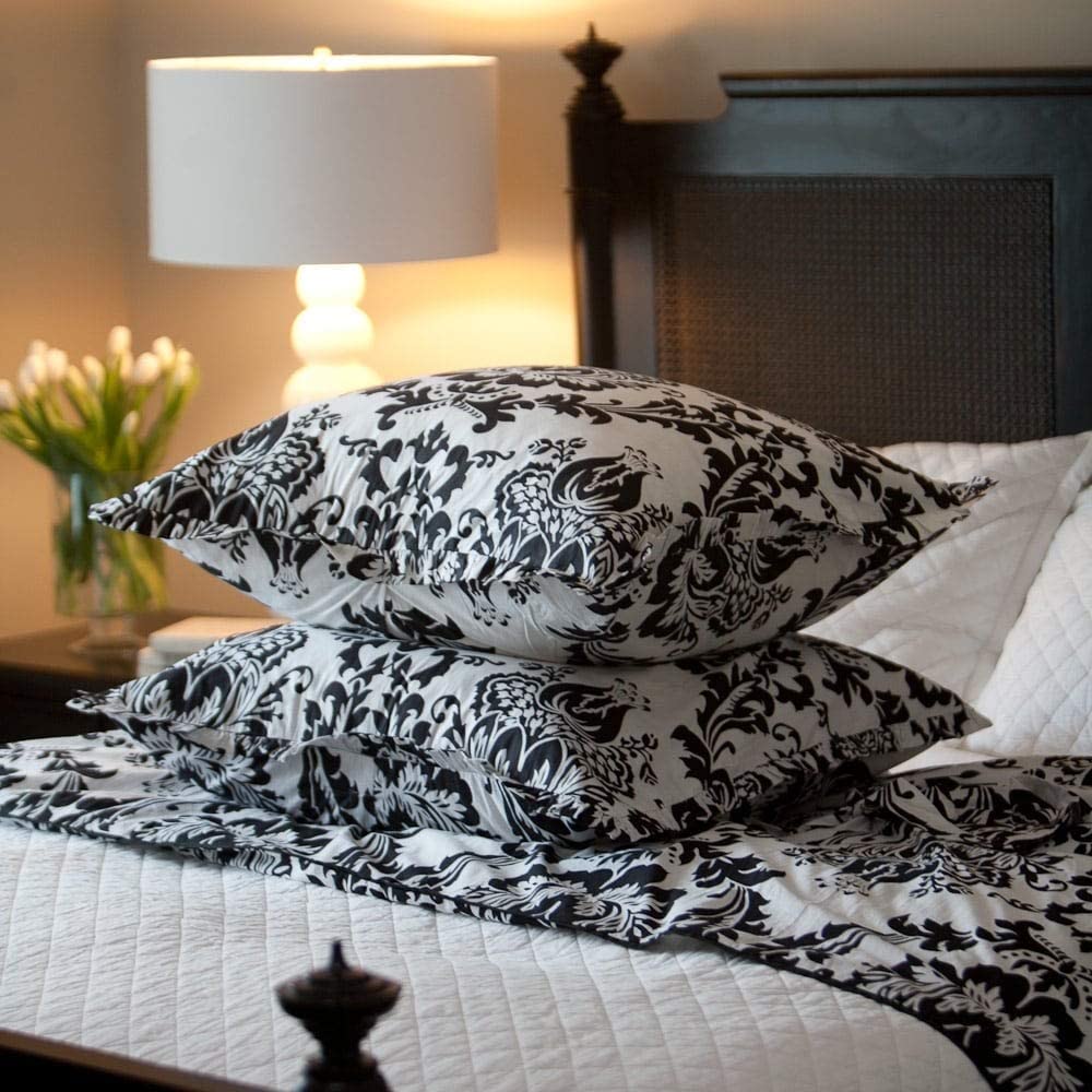 Black White Damask Modern Contemporary Cotton - Diamond Home USA