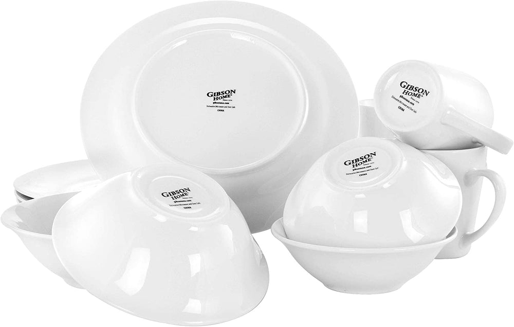 Traditional Fine Ceramic 16 Piece Dinnerware Set White Solid Casual Round Microwave Safe - Diamond Home USA