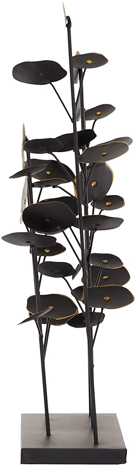 Large Black Metal Abstract Floral Sculpture W Gold Foil Detail Trim 14 X 6 21 Iron - Diamond Home USA
