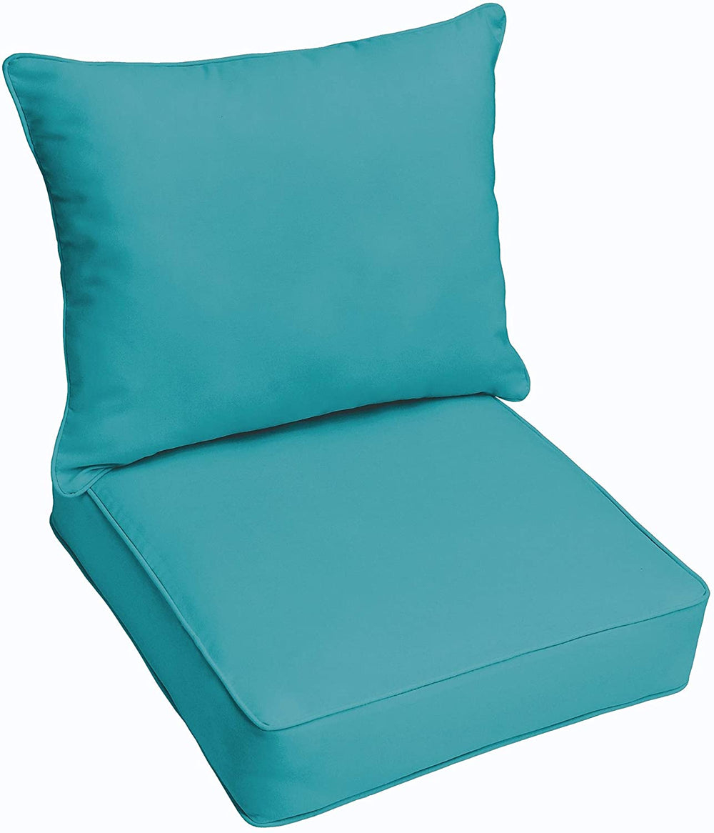 Aqua Blue Indoor/Outdoor Corded Chair Cushion Pillow Set Solid Modern Contemporary Traditional Transitional Polyester Fade Resistant Uv Water