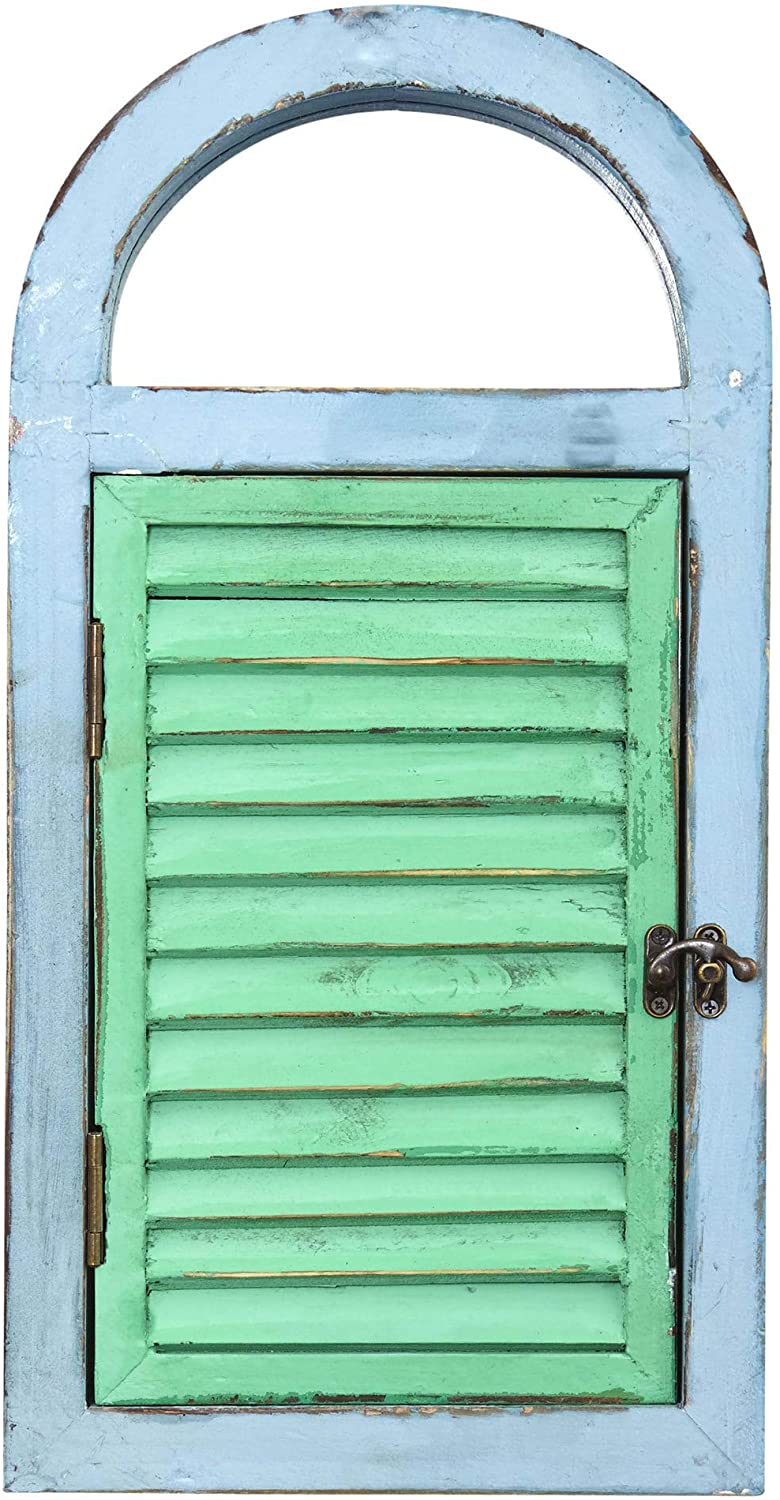 Decorative Wood Vintage Window Shutter Mirror Blue Rustic