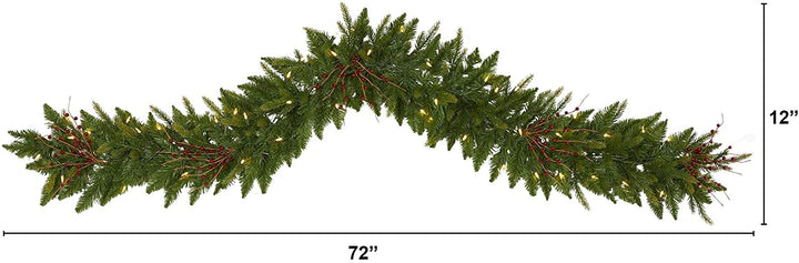 6' Christmas Pine Garland 50 Warm White Led Lights Berries - Diamond Home USA
