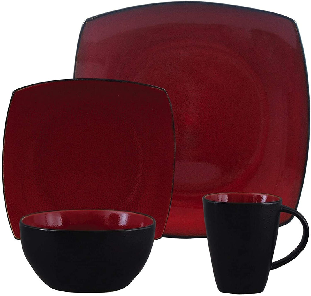 Modern 16 Piece red Dinnerware Set Red Solid Casual