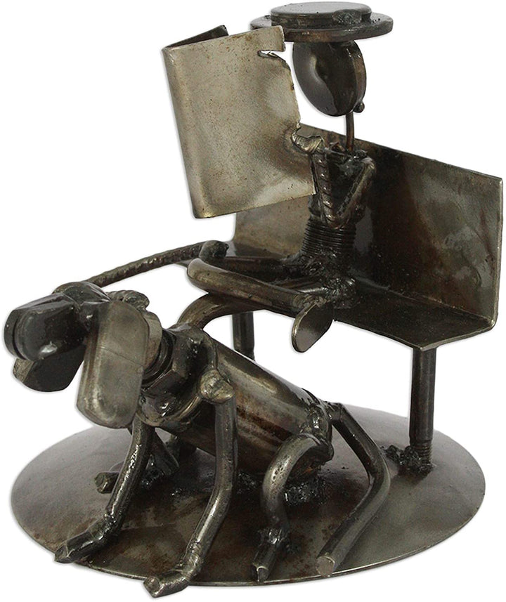 Handcrafted Auto Part 'Rustic Friends' Sculpture (Mexico) Grey Metal Handmade - Diamond Home USA