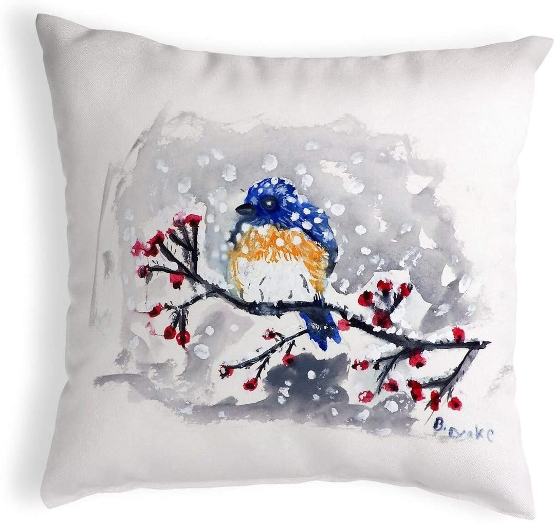 Blue Bird Snow Small No Cord Pillow 12x12 Color Graphic