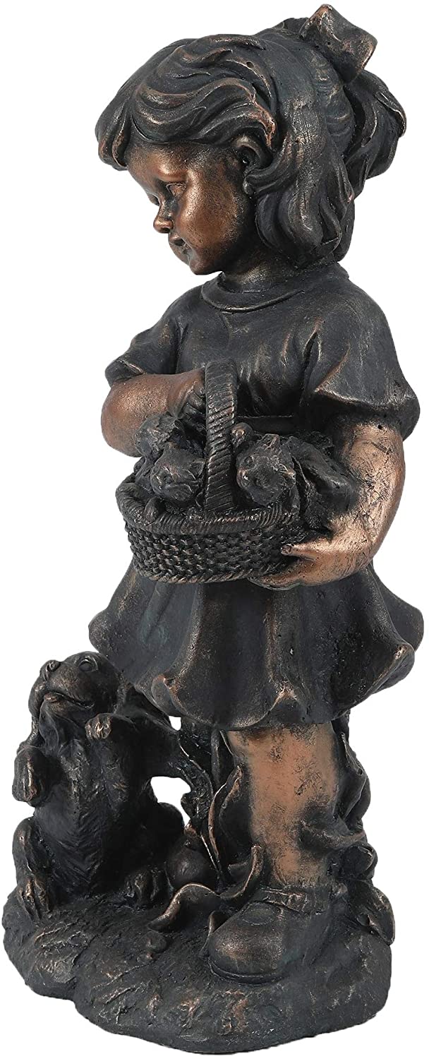 Bronze Mgo Girl Bunny Garden Statue Brown Traditional Magnesium Oxide Handmade - Diamond Home USA