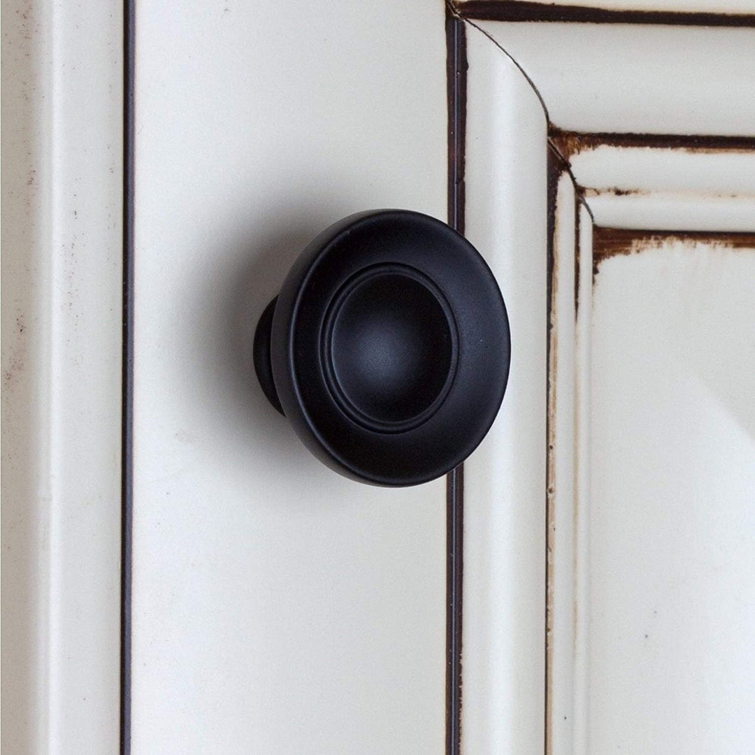1 inch Matte Black Small Round Ring Button Cabinet Knobs (Pack 25) Metal
