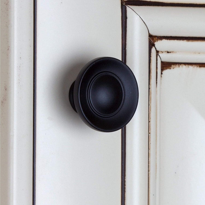 1 inch Matte Black Small Round Ring Button Cabinet Knobs (Pack 25) Metal