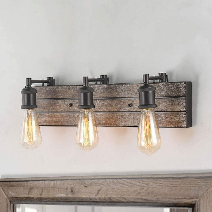 3 Light Wall Lamps Wood Sconces Bronze Indoor Lights