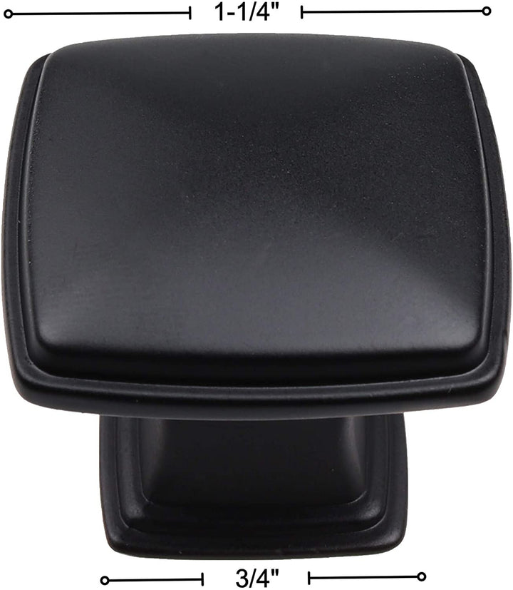 10 Pack 1 1/4 inch Square Cabinet Knob Black Modern Contemporary Zinc Matte - Diamond Home USA